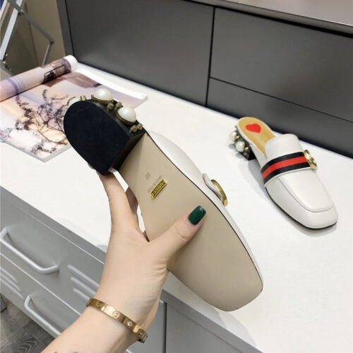 High Quality Luxury Gucci Pearl Heel Half Slippers product detail