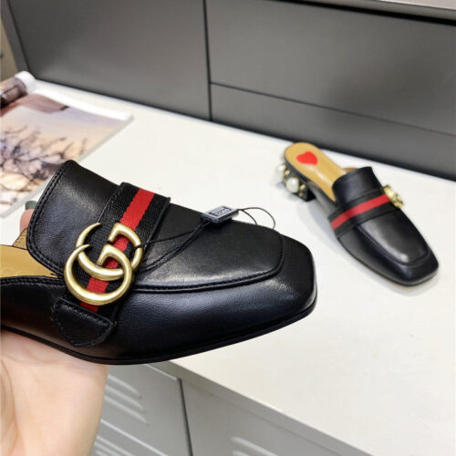 High Quality Luxury Gucci Pearl Heel Half Slippers – Style 77459 product detail
