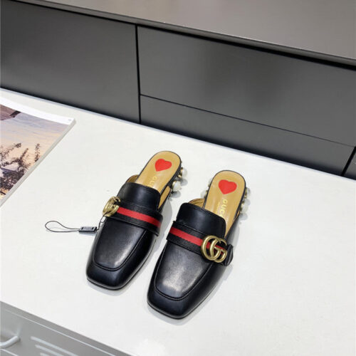 High Quality Luxury Gucci Pearl Heel Half Slippers – Style 77459 product detail