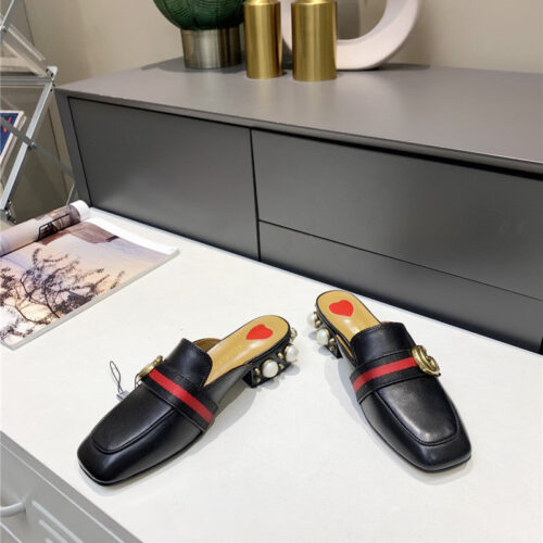 High Quality Luxury Gucci Pearl Heel Half Slippers – Style 77459