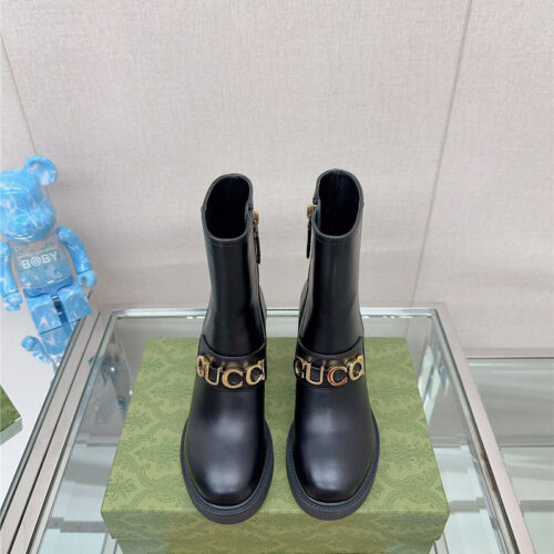 High Quality Luxury Gucci Metal Letter Buckle High Heel Boots product detail