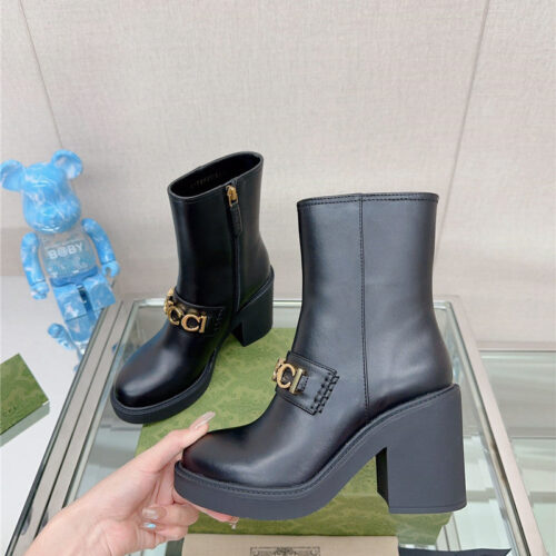 High Quality Luxury Gucci Metal Letter Buckle High Heel Boots alternate view