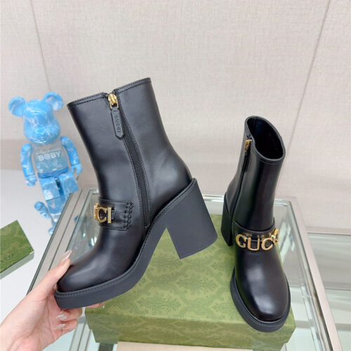 High Quality Luxury Gucci Metal Letter Buckle High Heel Boots product detail