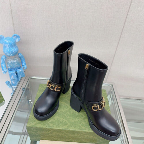 High Quality Luxury Gucci Metal Letter Buckle High Heel Boots
