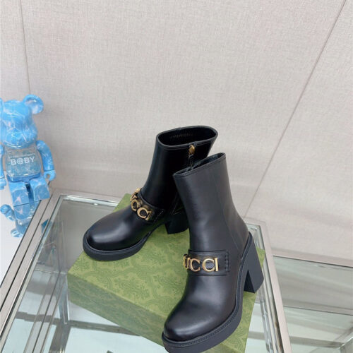 High Quality Luxury Gucci Metal Letter Buckle High Heel Boots product detail