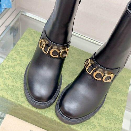 High Quality Luxury Gucci Metal Letter Buckle High Heel Boots product detail