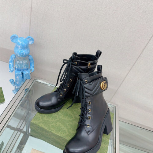 High Quality Luxury Gucci Double G Buckle Lace-Up High Heel Boots