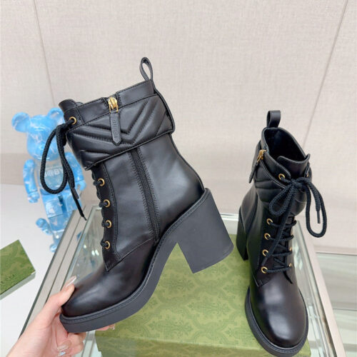 High Quality Luxury Gucci Double G Buckle Lace-Up High Heel Boots product detail