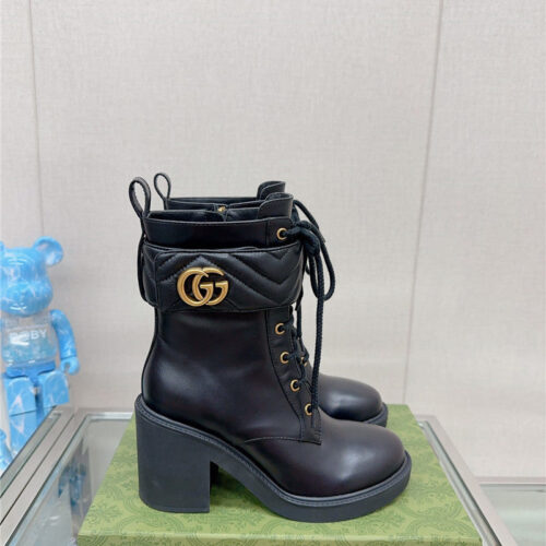 High Quality Luxury Gucci Double G Buckle Lace-Up High Heel Boots product detail