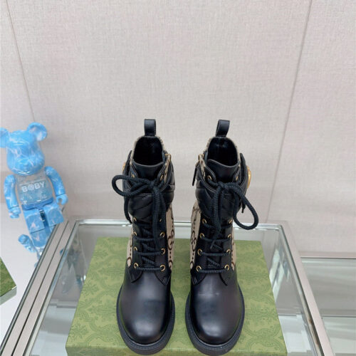 High Quality Luxury Gucci Double G Buckle Lace-Up High Heel Boots – Style 53747 product detail