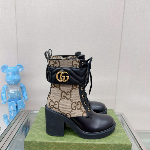 High Quality Luxury Gucci Double G Buckle Lace-Up High Heel Boots – Style 53747 product detail