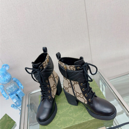 High Quality Luxury Gucci Double G Buckle Lace-Up High Heel Boots – Style 53747
