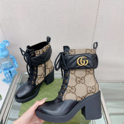 High Quality Luxury Gucci Double G Buckle Lace-Up High Heel Boots – Style 53747 product detail