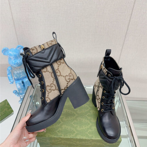 High Quality Luxury Gucci Double G Buckle Lace-Up High Heel Boots – Style 53747 alternate view