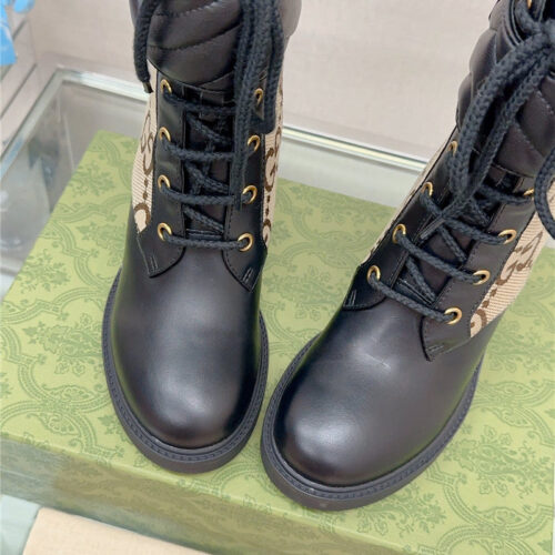 High Quality Luxury Gucci Double G Buckle Lace-Up High Heel Boots – Style 53747 product detail