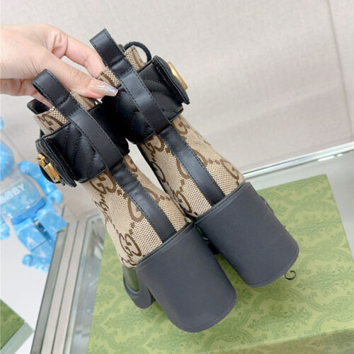 High Quality Luxury Gucci Double G Buckle Lace-Up High Heel Boots – Style 53747 product detail
