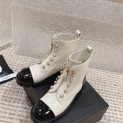 High Quality Luxury Chanel New Autumn And Winter Pearl Zipper Boots