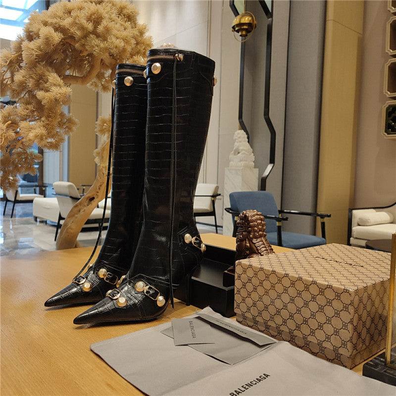 High Quality Luxury Balenciaga Metal Stud Le Cagloe Motorcycle Boots – Style 34339