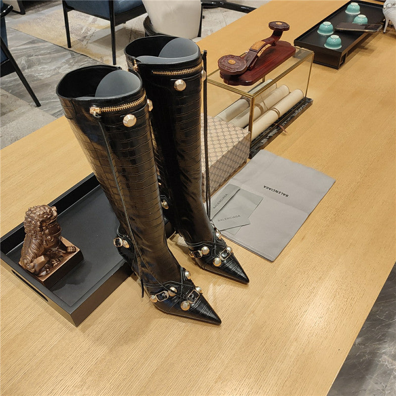 High Quality Luxury Balenciaga Metal Stud Le Cagloe Motorcycle Boots – Style 34339 product detail