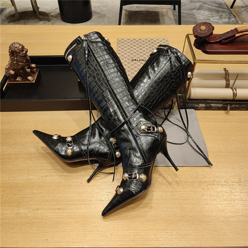 High Quality Luxury Balenciaga Metal Stud Le Cagloe Motorcycle Boots – Style 34339 product detail