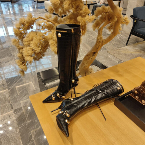 High Quality Luxury Balenciaga Metal Stud Le Cagloe Motorcycle Boots – Style 34339 product detail