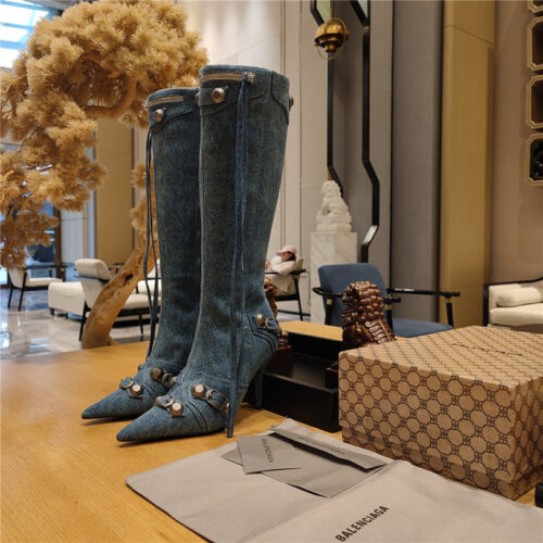 High Quality Luxury Balenciaga Metal Stud Le Cagloe Motorcycle Boots – Style 62019