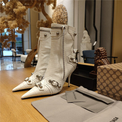 High Quality Luxury Balenciaga Metal Stud Le Cagloe Motorcycle Boots – Style 93091