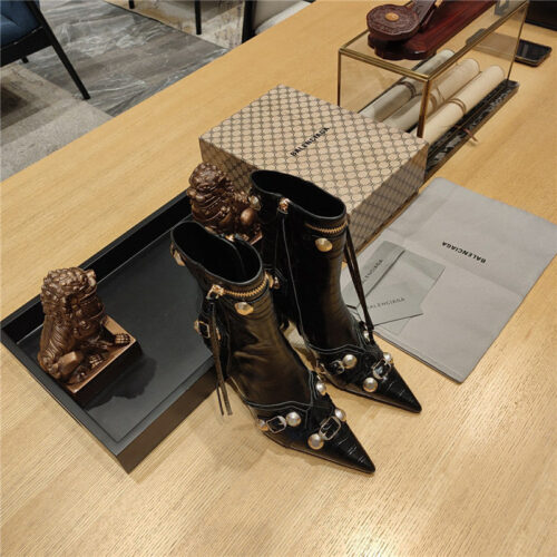 High Quality Luxury Balenciaga Metal Stud Le Cagloe Motorcycle Boots – Style 24163 alternate view