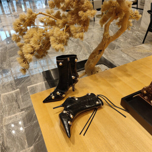 High Quality Luxury Balenciaga Metal Stud Le Cagloe Motorcycle Boots – Style 24163 product detail