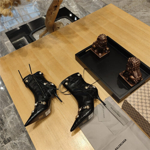 High Quality Luxury Balenciaga Metal Stud Le Cagloe Motorcycle Boots – Style 24163 product detail