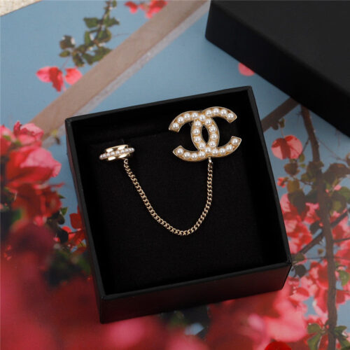 High Quality Luxury Chanel Double C Pearl Single Ear Bone Earrings