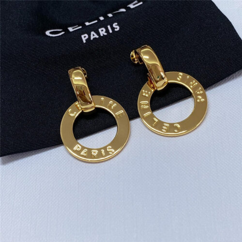 High Quality Luxury Celine Hollow Gold Hoop Earrings alternate view