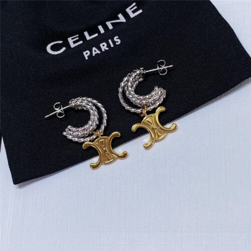 High Quality Luxury Celine Gold And Silver Contrast Earrings alternate view