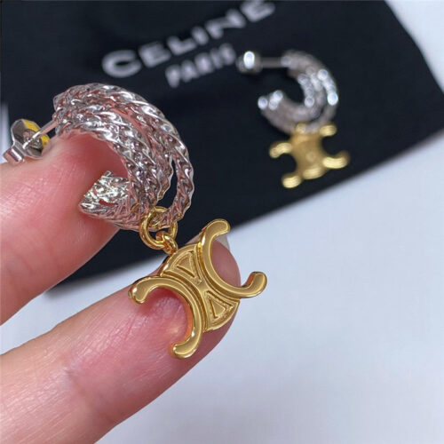 High Quality Luxury Celine Gold And Silver Contrast Earrings product detail