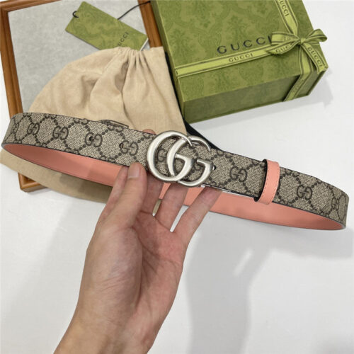 High Quality Luxury Gucci Narrow Brown Supreme Pvc Presbyopic Belt – Style 66374