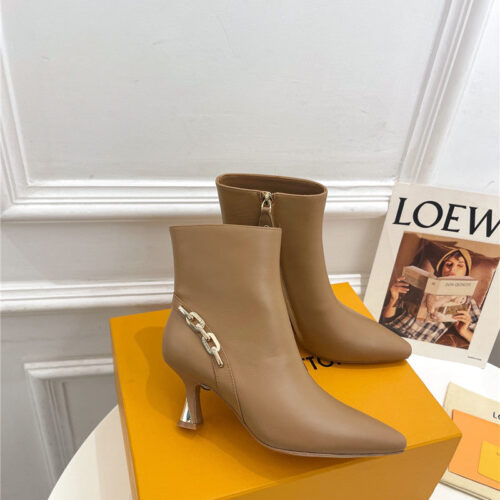 High Quality Luxury Louis Vuitton Small Square Toe Metal Heel Boots – Style 75491