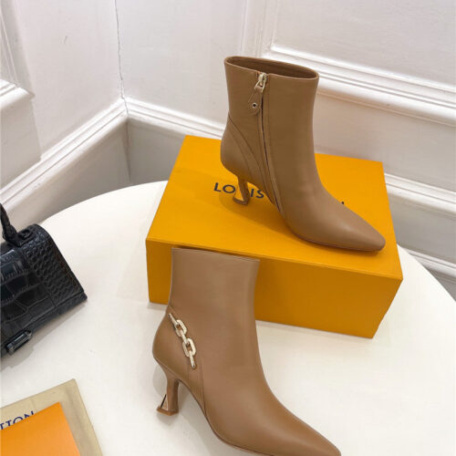 High Quality Luxury Louis Vuitton Small Square Toe Metal Heel Boots – Style 75491 product detail