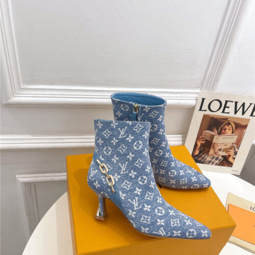 High Quality Luxury Louis Vuitton Small Square Toe Metal Heel Boots – Style 56835