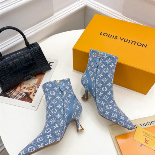 High Quality Luxury Louis Vuitton Small Square Toe Metal Heel Boots – Style 56835 product detail