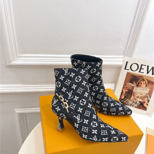 High Quality Luxury Louis Vuitton Small Square Toe Metal Heel Boots – Style 50051