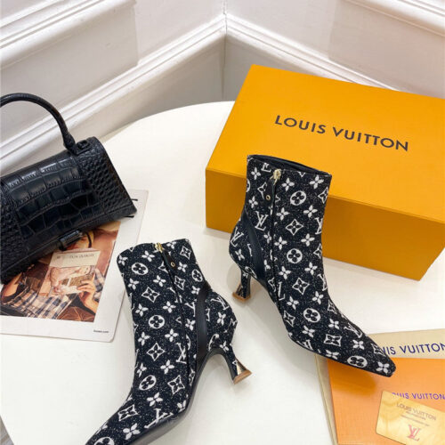 High Quality Luxury Louis Vuitton Small Square Toe Metal Heel Boots – Style 50051 product detail