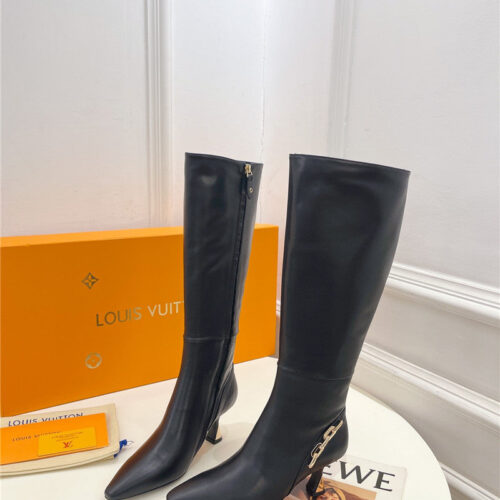 High Quality Luxury Louis Vuitton Small Square Toe Metal Heel Boots – Style 64163