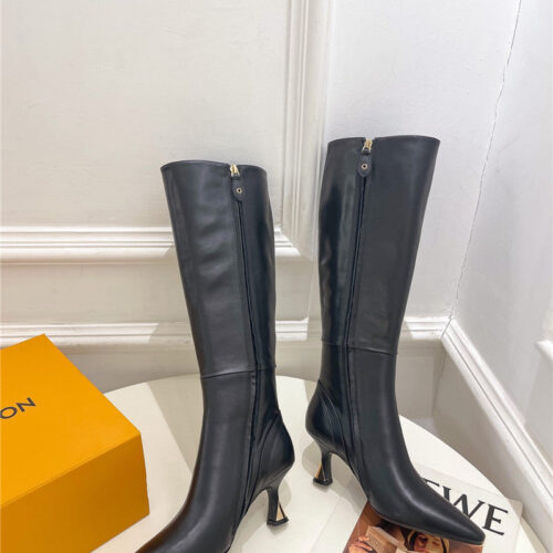 High Quality Luxury Louis Vuitton Small Square Toe Metal Heel Boots – Style 64163 product detail