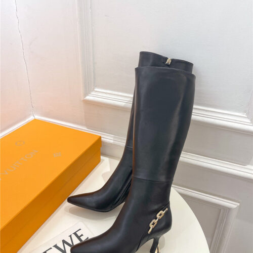 High Quality Luxury Louis Vuitton Small Square Toe Metal Heel Boots – Style 64163 product detail