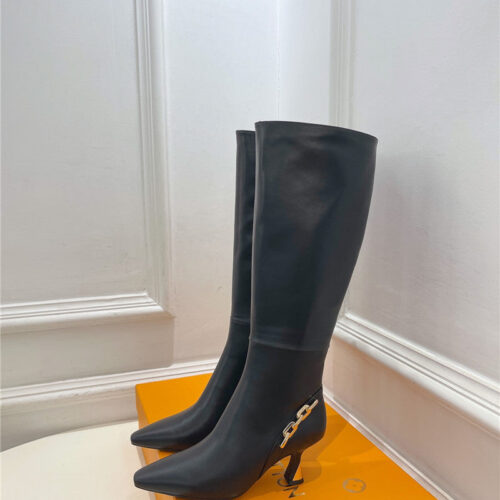 High Quality Luxury Louis Vuitton Small Square Toe Metal Heel Boots – Style 64163 product detail