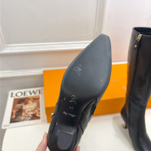 High Quality Luxury Louis Vuitton Small Square Toe Metal Heel Boots – Style 64163 product detail