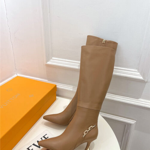 High Quality Luxury Louis Vuitton Small Square Toe Metal Heel Boots – Style 50595 product detail