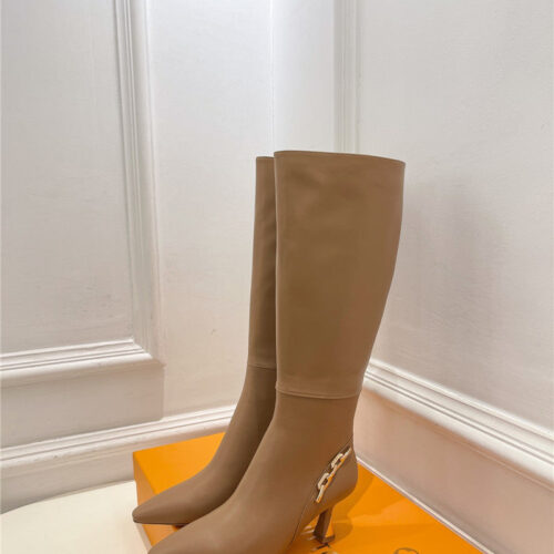 High Quality Luxury Louis Vuitton Small Square Toe Metal Heel Boots – Style 50595
