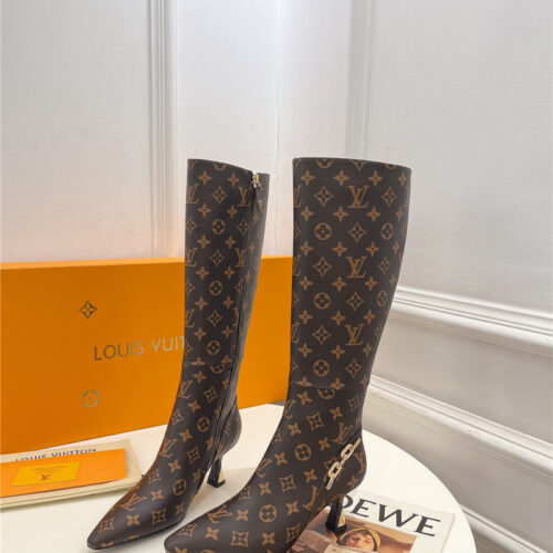 High Quality Luxury Louis Vuitton Small Square Toe Metal Heel Boots product detail