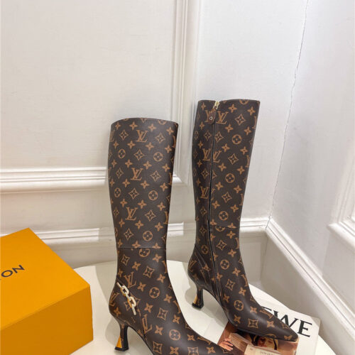 High Quality Luxury Louis Vuitton Small Square Toe Metal Heel Boots product detail